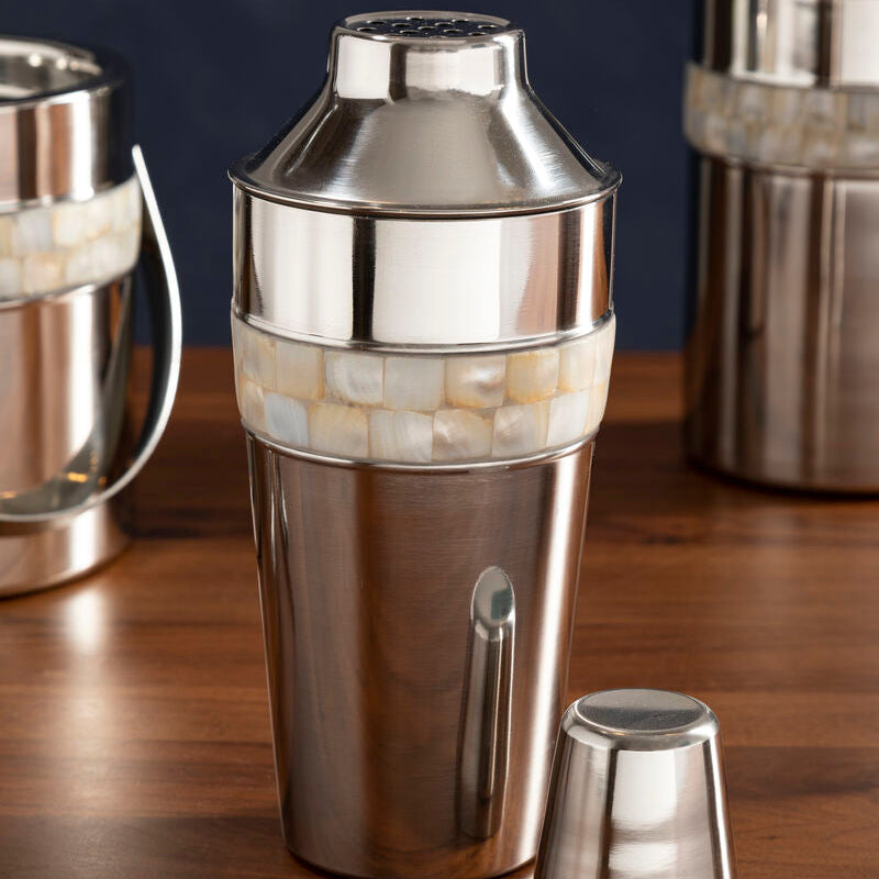 Silver Cocktail Shaker with Mother of Pearl Inlay Mixology