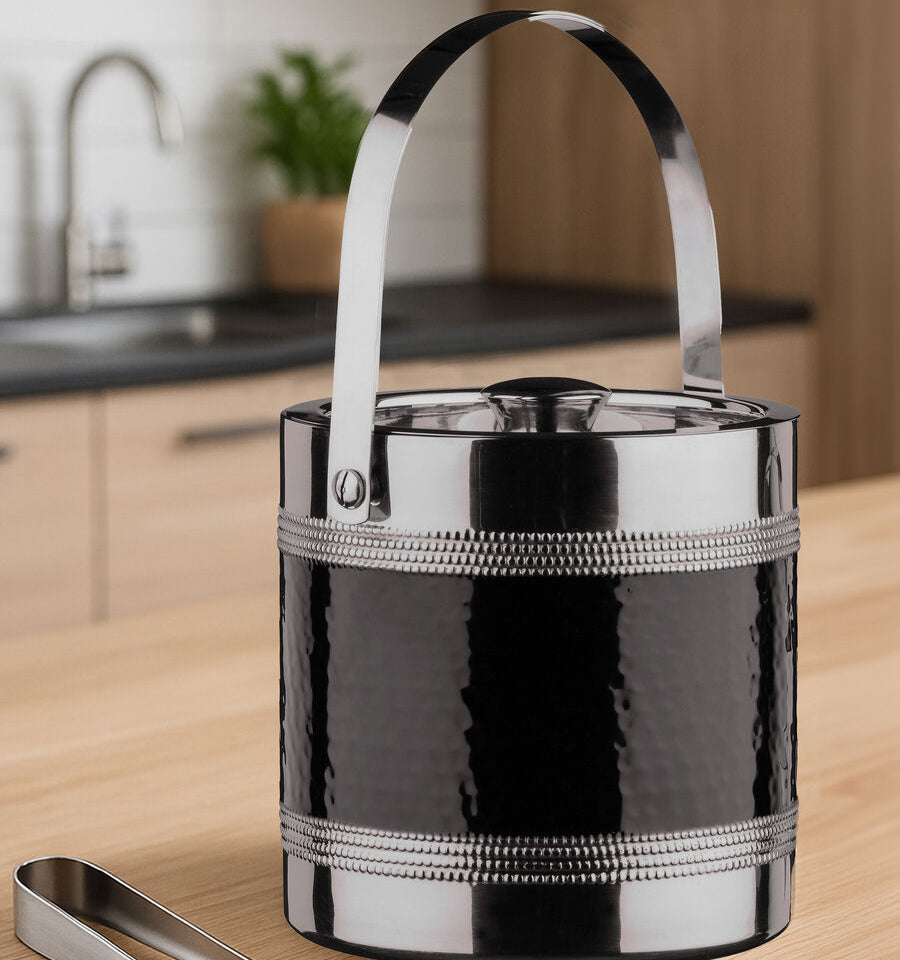 Black Ice Bucket with Tongs  Mixology