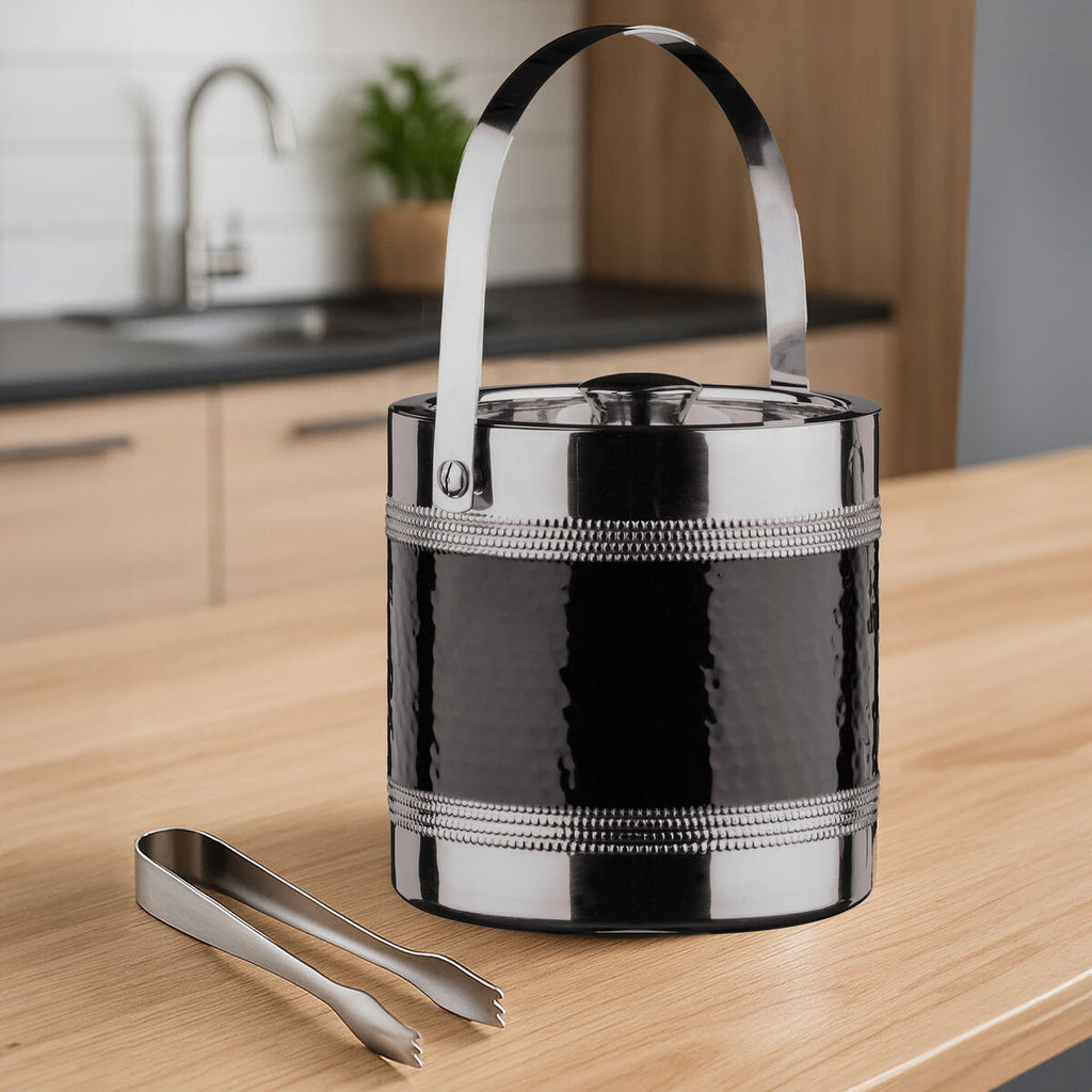Black Ice Bucket with Tongs  Mixology