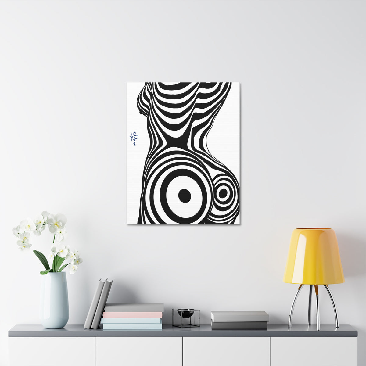 Op Art Nude Silhouette Canvas – Black & White Optical Illusion Wall Art