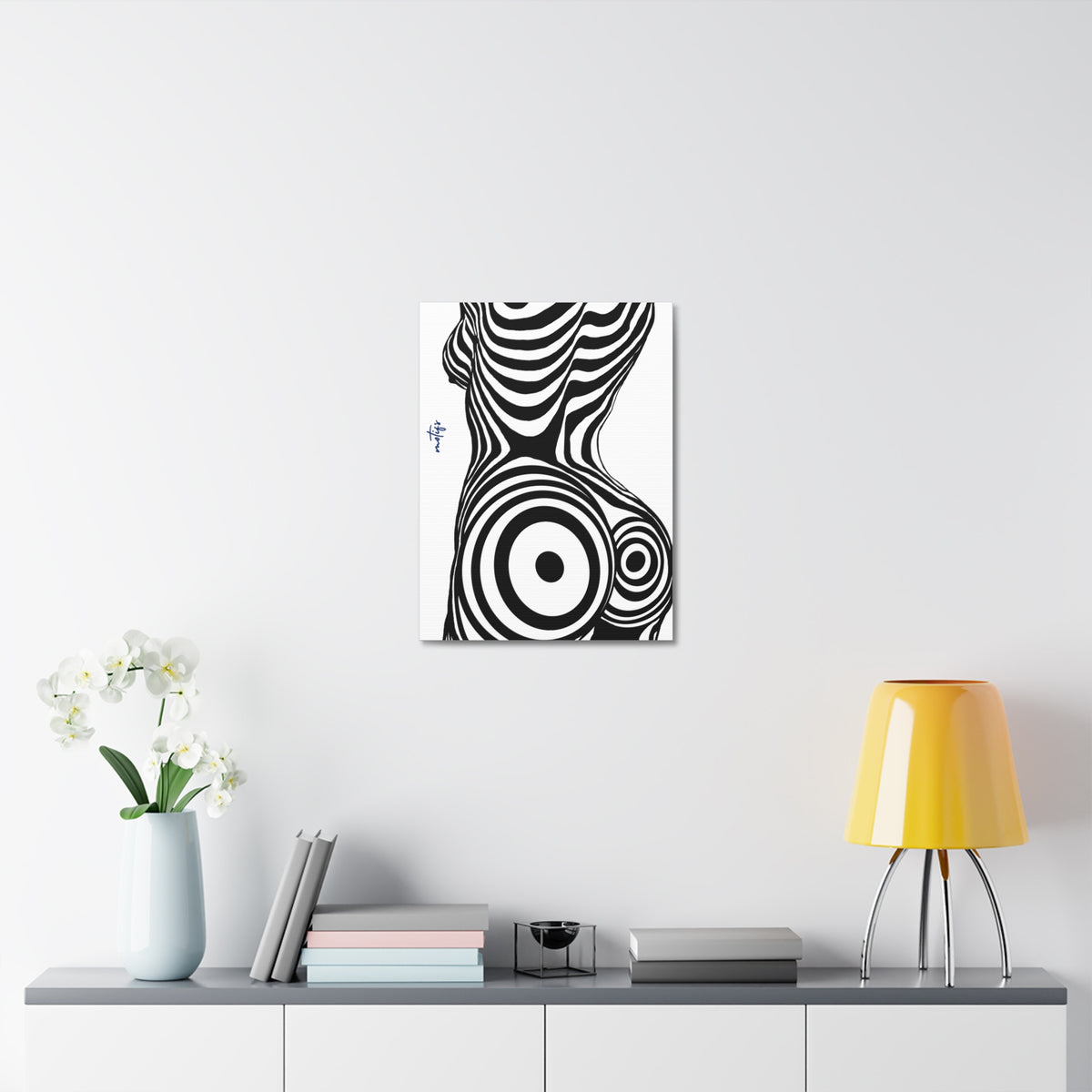 Op Art Nude Silhouette Canvas – Black & White Optical Illusion Wall Art