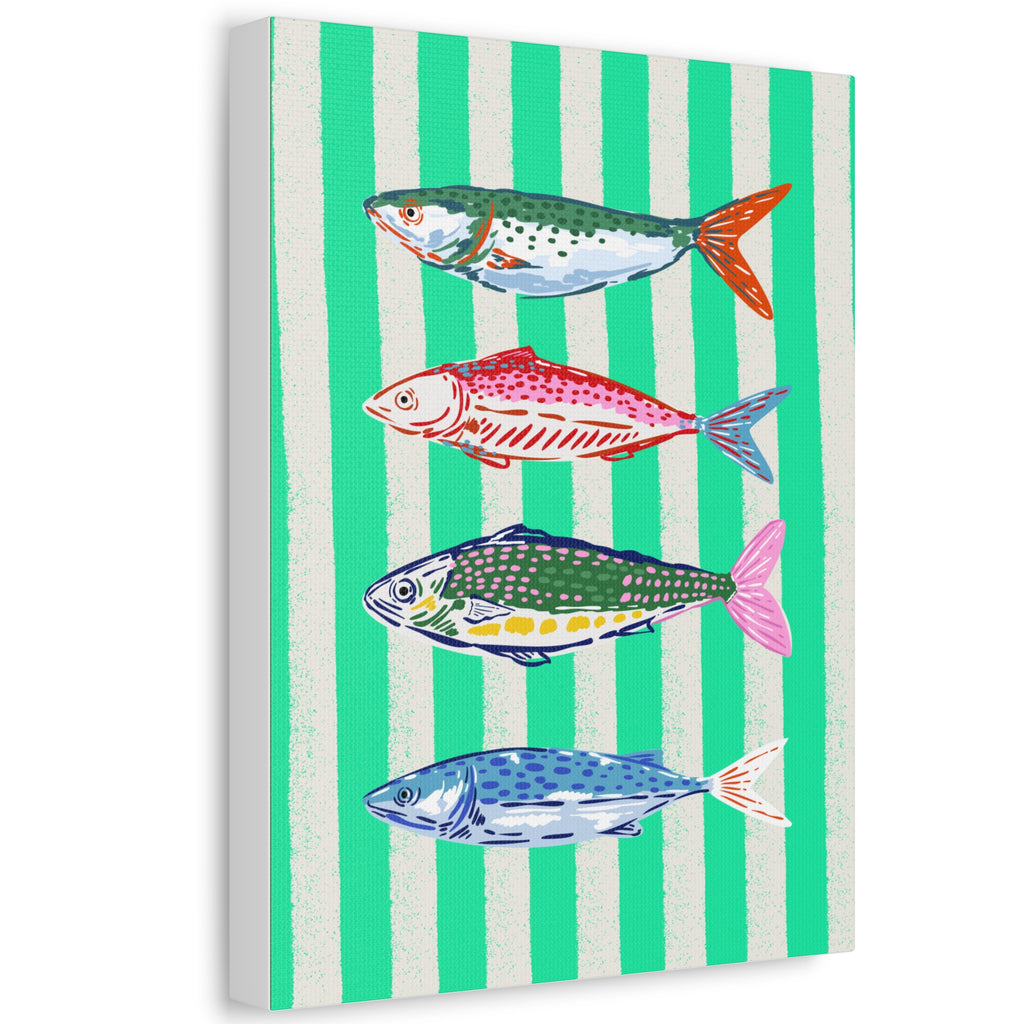 Striped Fish Canvas Wall Art Colorful Coastal Nautical Print