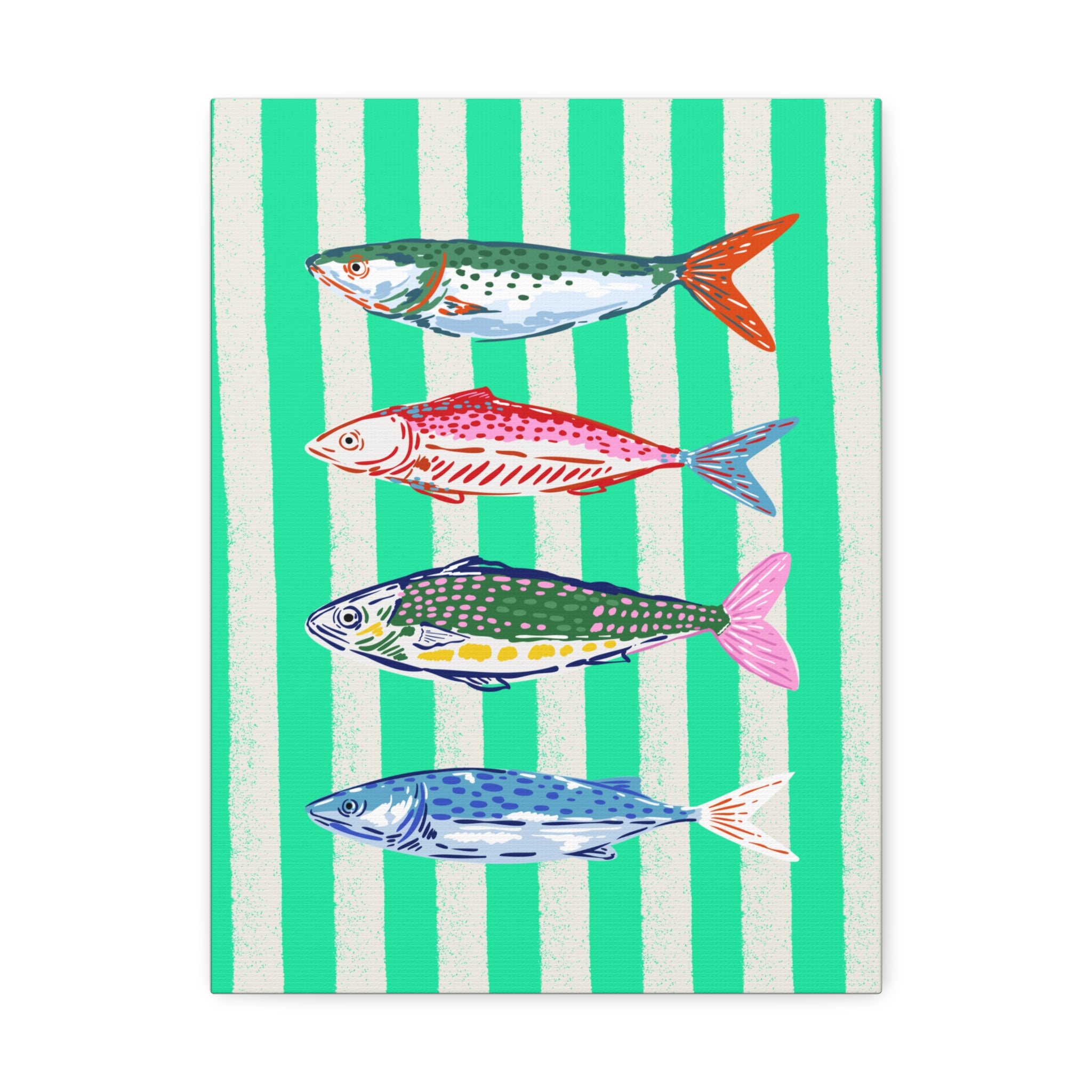 Striped Fish Canvas Wall Art Colorful Coastal Nautical Print