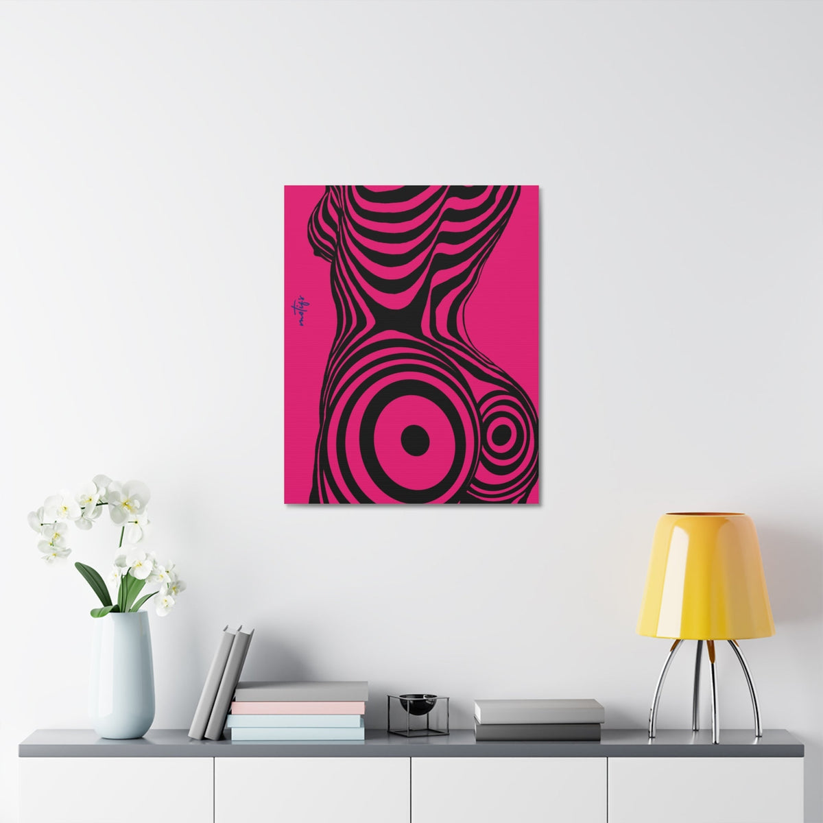 Pink and black wall art print
