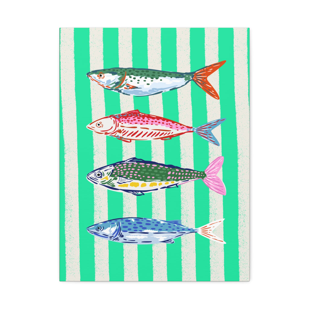 Striped Fish Canvas Wall Art Colorful Coastal Nautical Print