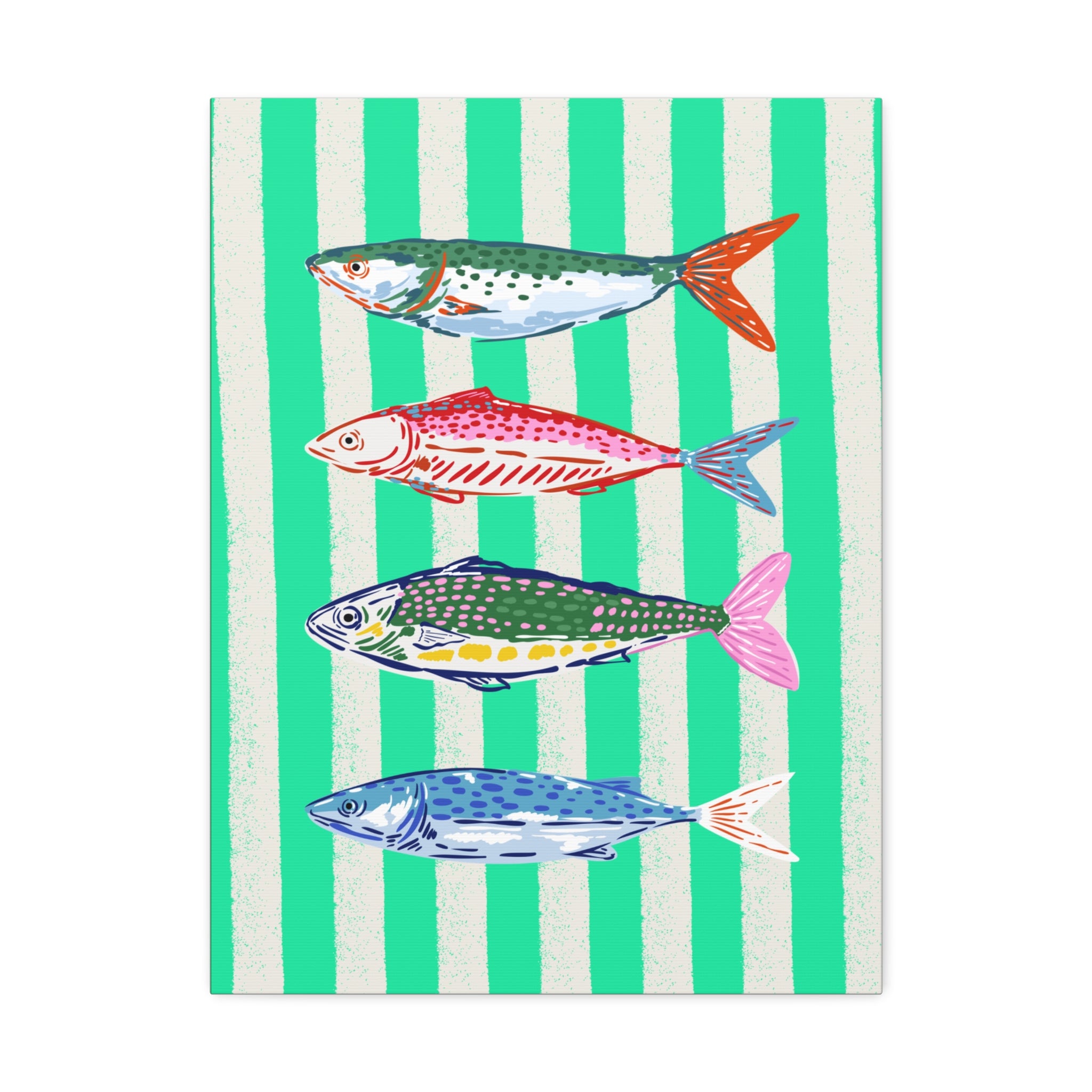 Striped Fish Canvas Wall Art Colorful Coastal Nautical Print