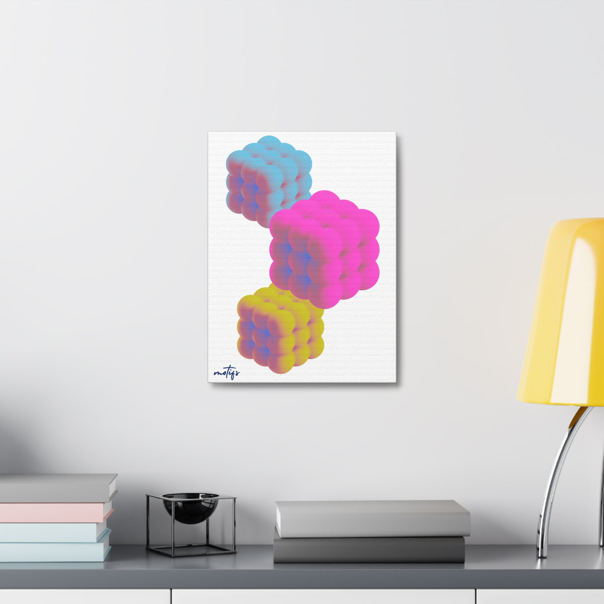Neon Bubble Cube Art  Abstract Stretched Canvas Print
