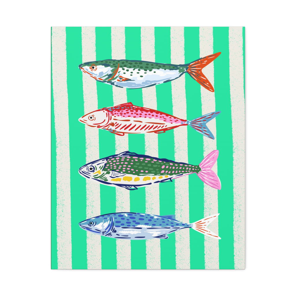 Striped Fish Canvas Wall Art Colorful Coastal Nautical Print