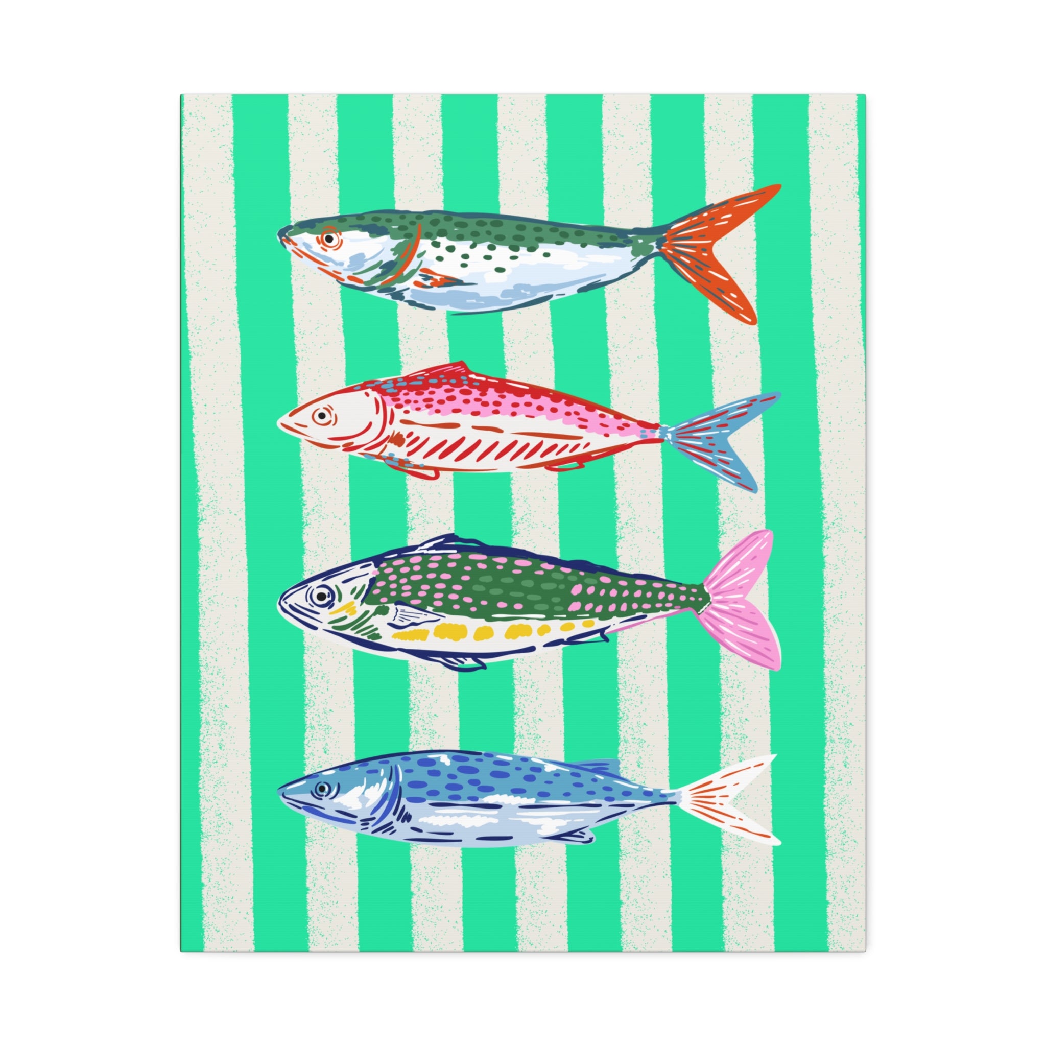 Striped Fish Canvas Wall Art Colorful Coastal Nautical Print