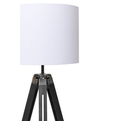 Black Wood Tripod Floor Lamp with White Linen Shade (Malvern Collection)