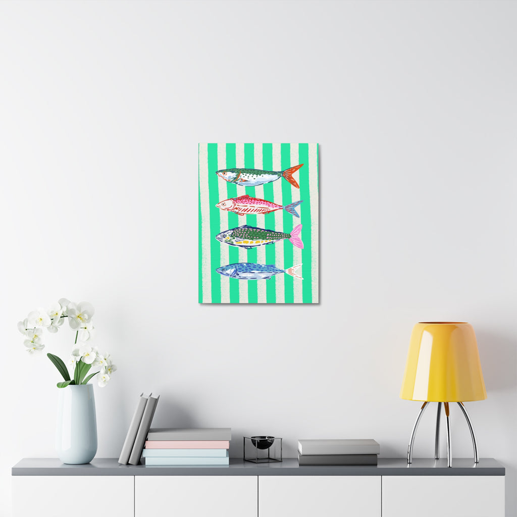 Striped Fish Canvas Wall Art Colorful Coastal Nautical Print