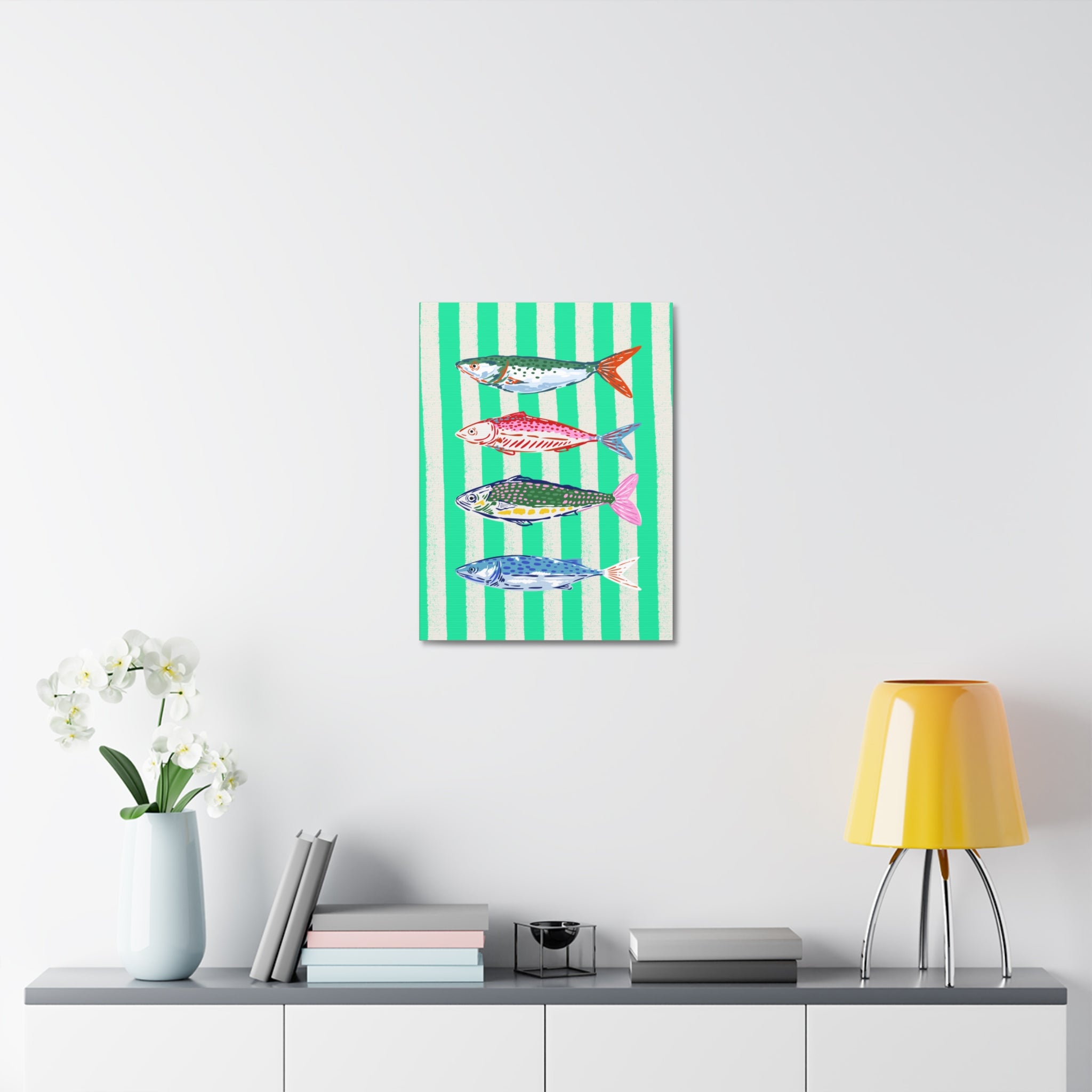 Striped Fish Canvas Wall Art Colorful Coastal Nautical Print