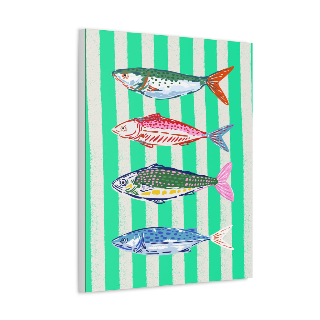 Striped Fish Canvas Wall Art Colorful Coastal Nautical Print