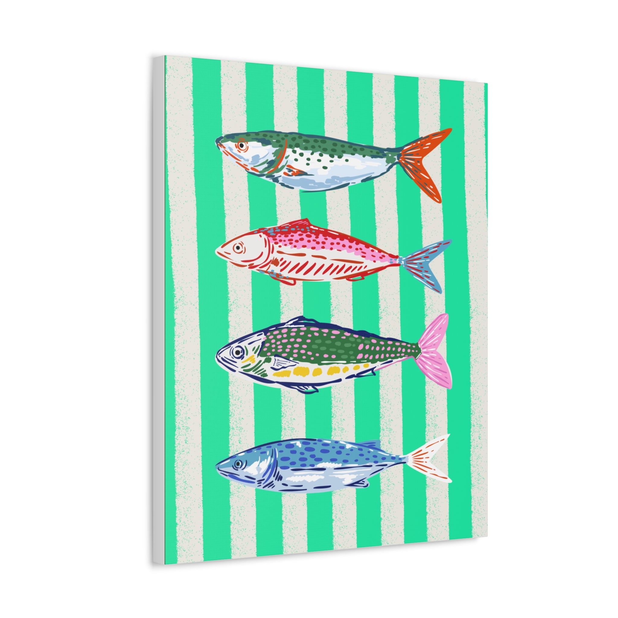 Striped Fish Canvas Wall Art Colorful Coastal Nautical Print