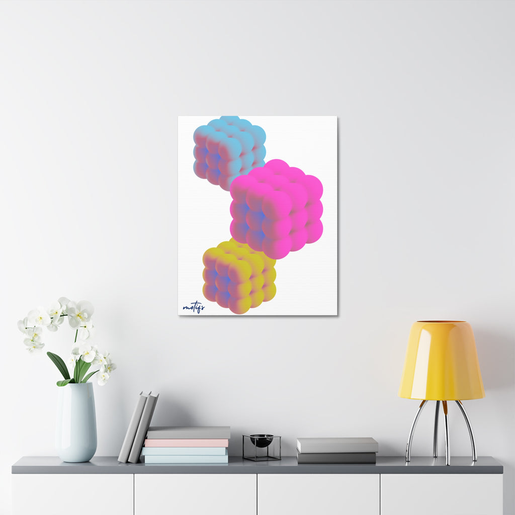 Neon Bubble Cube Art  Abstract Stretched Canvas Print