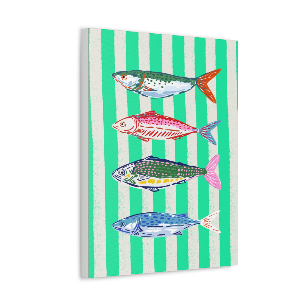 Striped Fish Canvas Wall Art Colorful Coastal Nautical Print