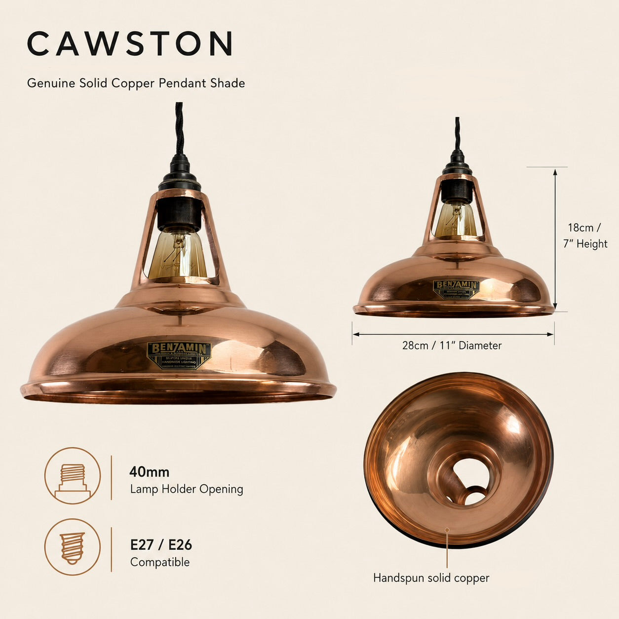 Cawston Solid Copper Coolicon Lampshade Pendant Light - 11 Inc