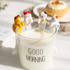 Set of 4 colorful ceramic cat spoons resting on mug rims with hang-on cup design