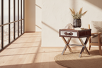 Kensington Townhouse Brown and White Hair on Leather Side Table