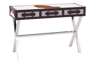 Kensington Brown & White Hair-on-Leather Console Table with Drawers