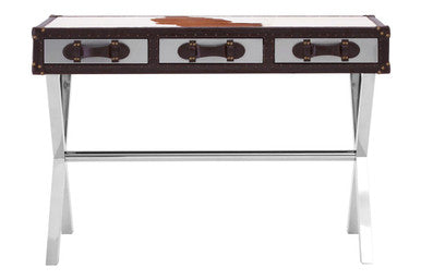 Kensington Brown & White Hair-on-Leather Console Table with Drawers