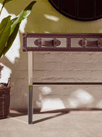 Kensington Brown & White Hair-on-Leather Console Table with Drawers