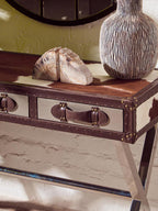 Kensington Townhouse Brown and White Hair on Leather Console Table with Drawers