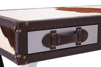 Kensington Brown & White Hair-on-Leather Console Table with Drawers