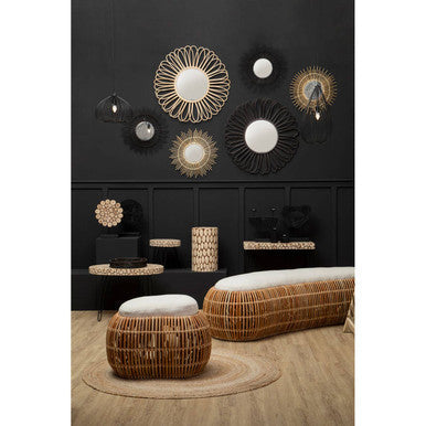 Rattan Black Circular Wall Mirror  Batu