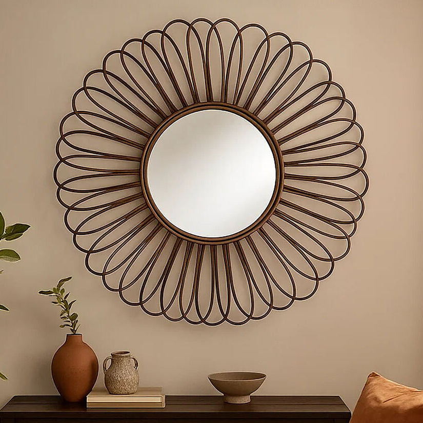 Rattan Black Circular Wall Mirror  Batu