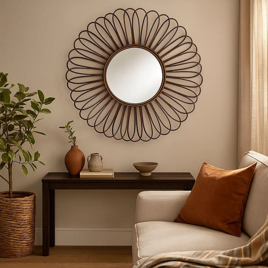 Rattan Black Circular Wall Mirror  Batu