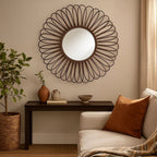 Rattan Black Circular Wall Mirror  Batu