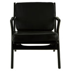 Kendari Black Leather and Teak Wood Frame Armchair