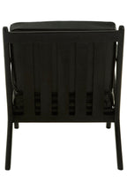 Kendari Black Leather and Teak Wood Frame Armchair