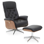 Warrington Black Leather Effect Recliner and Footstool Set