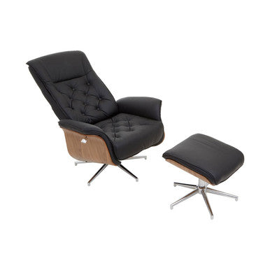 Warrington Black Leather Effect Recliner and Footstool Set