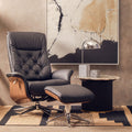 Warrington Black Leather Effect Recliner and Footstool Set