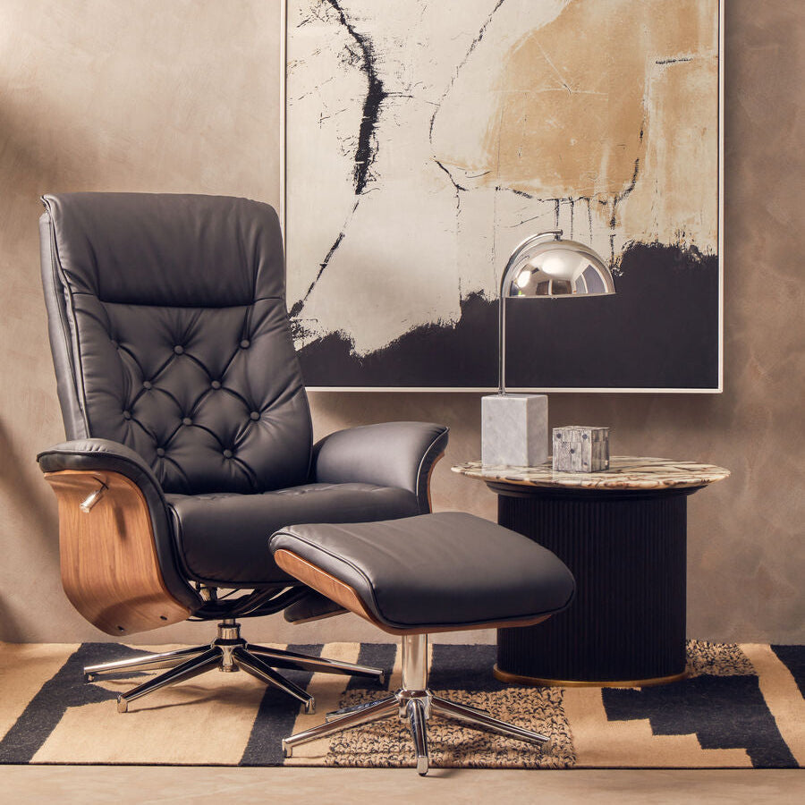 Warrington Black Leather Effect Recliner and Footstool Set