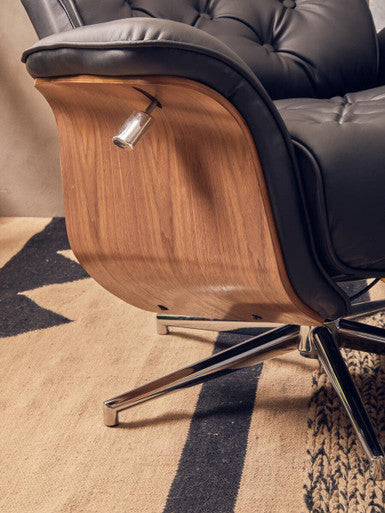 Warrington Black Leather Effect Recliner and Footstool Set