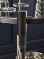 Oria Clear Glass and Black Finish 2 Tier Round Drinks Trolley