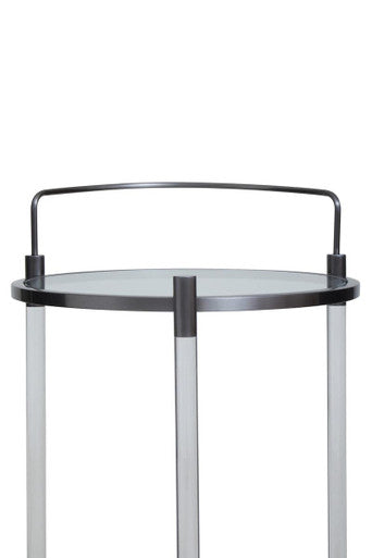Oria Clear Glass and Black Finish 2 Tier Round Drinks Trolley