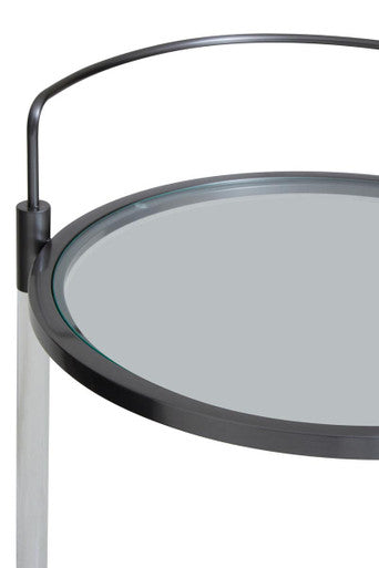 Oria Clear Glass and Black Finish 2 Tier Round Drinks Trolley