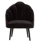 Cefena Black Scalloped Chair with Peacock Printed Back