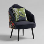 Cefena Black Scalloped Chair with Peacock Printed Back