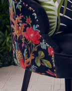 Cefena Black Scalloped Chair with Peacock Printed Back