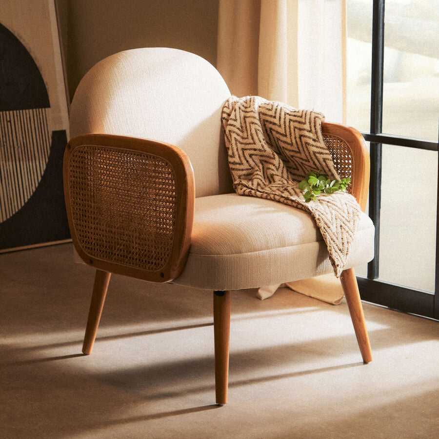Cane Chair with Elm Wood Legs