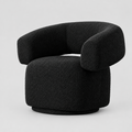 Oliveto Black Bouclé Curved Swivel Armchair with 360 degree revolving base and modern cut-out back design