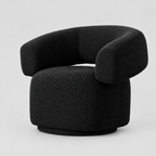 Oliveto Black Bouclé Curved Swivel Armchair with 360 degree revolving base and modern cut-out back design