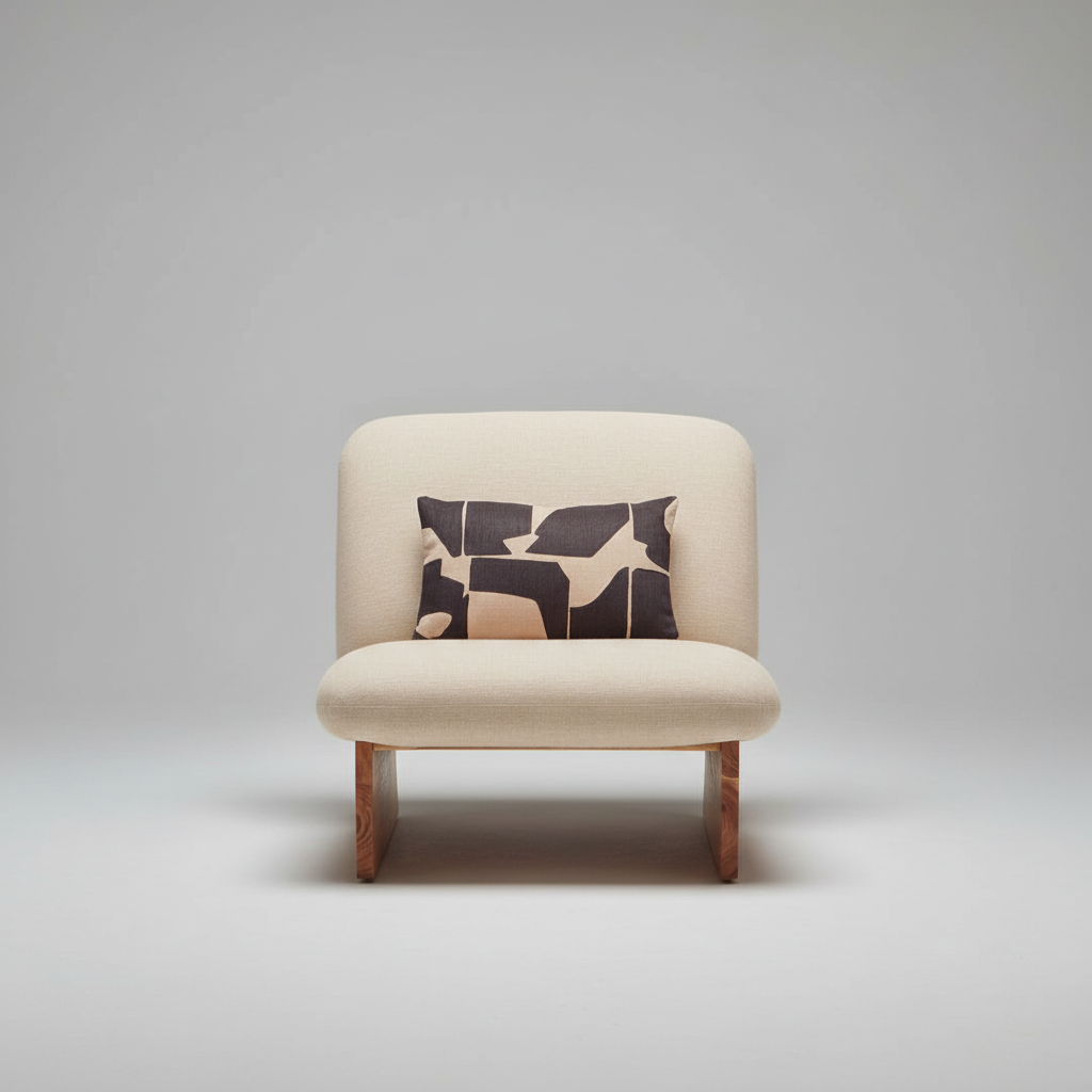 Cream Textured Linen Armless Chair