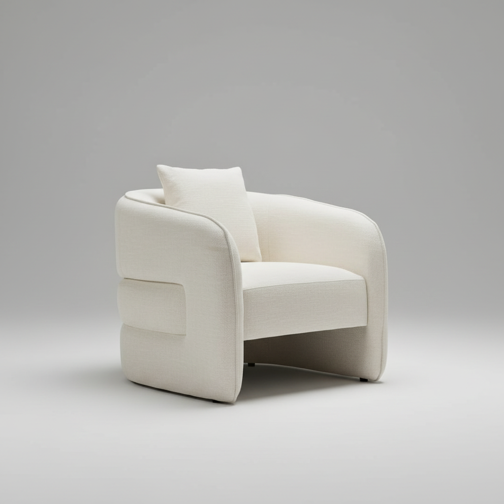 Cream Linen Effect Curved Chair